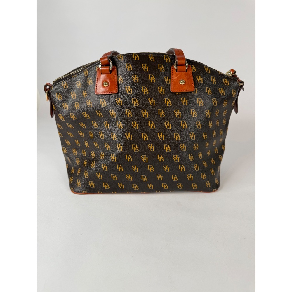 Dooney & Bourke Greta Greena Monogram Satchel Bag Brown Tmoro‎ Leather Trim